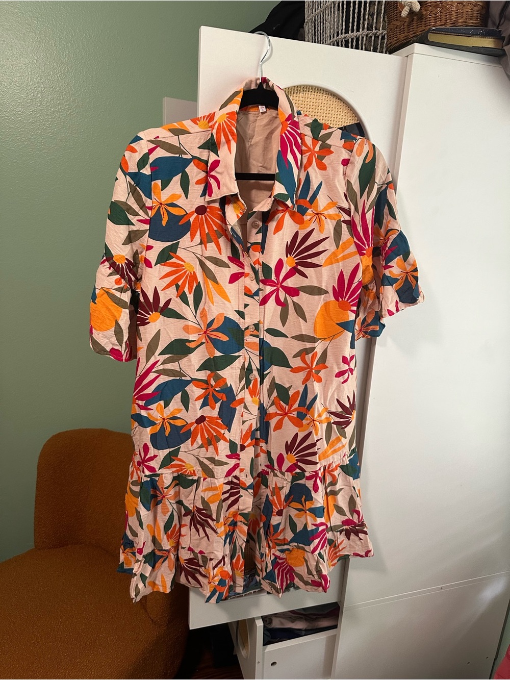 TCEC: Pink Multi Floral Short Sleeve Button Dress